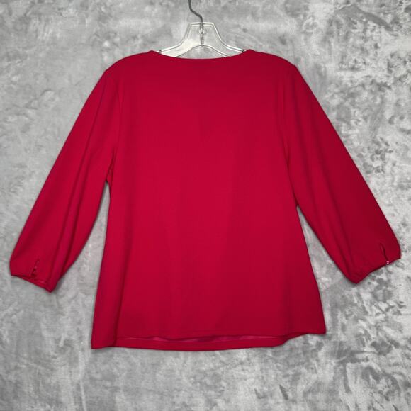 Talbots Top Womens Large Petite Pink 3/4 Sleeve Split Neck Stretch Pullover - Picture 3 of 10